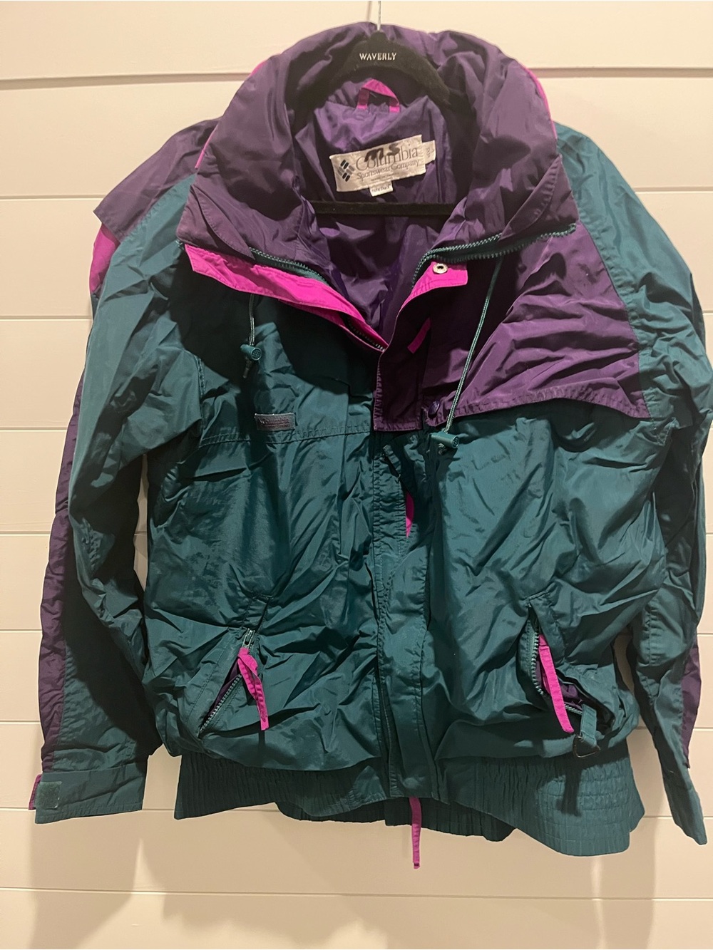 VTG 90s Columbia Sportswear Colorblock Ski Jacket Teal Purple Magenta Men Large